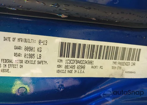 2013 Dodge Dart Sxt z USA, uszkodzony, nr VIN 1C3CDFBA0DD343081